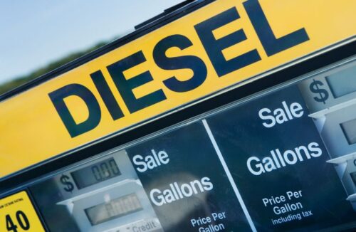 Yellow Diesel Fuel Sign on a Gas Pump