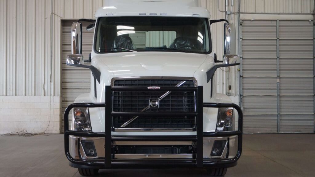 White Volvo Semi in Warehouse with Black RIGGUARD Grille Guard