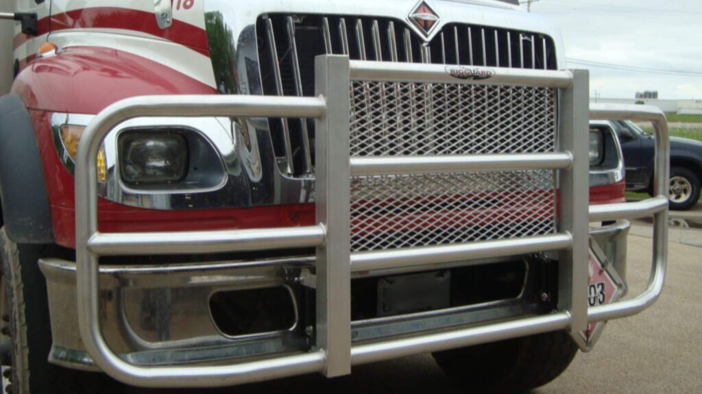 Red International Truck with RIGGUARD Grille Guard