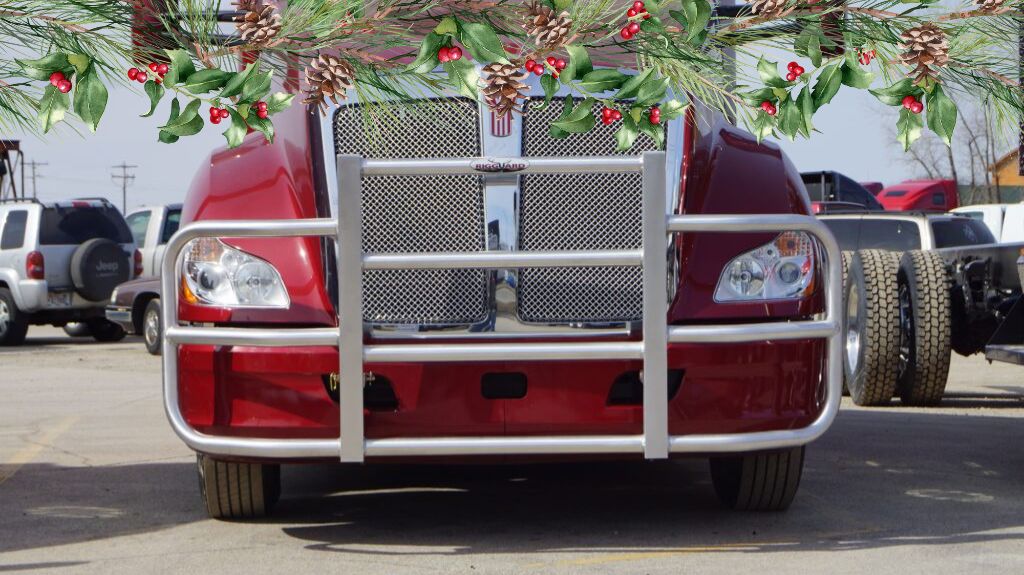 Red Semi Truck with RIGGUARD Grille Guard and Holiday Border
