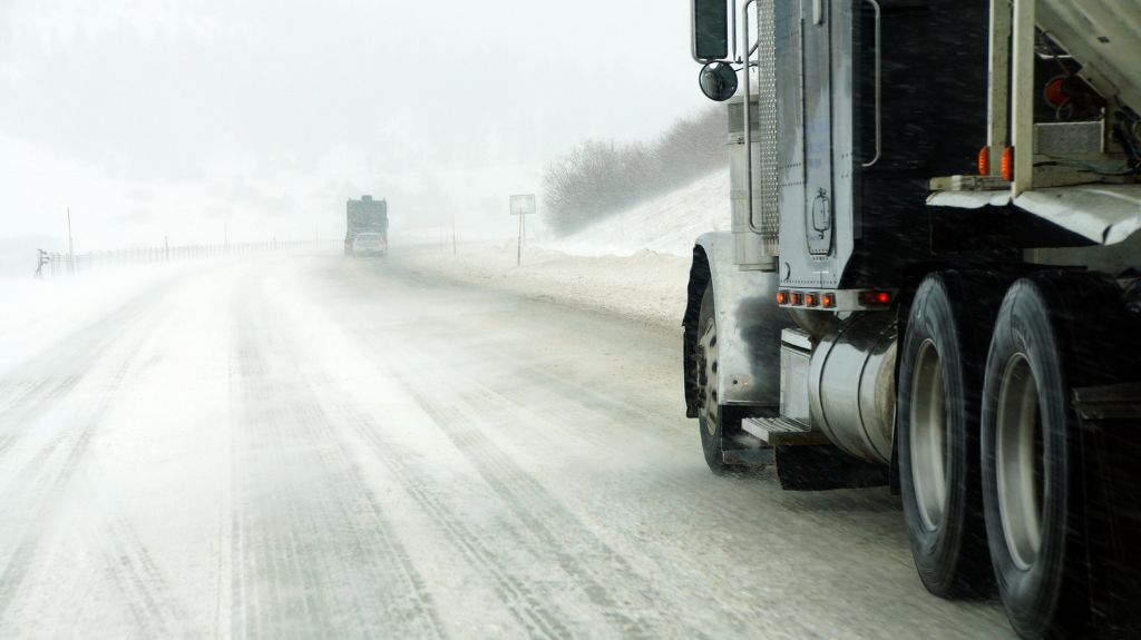 Semi on Snowy Icy Road